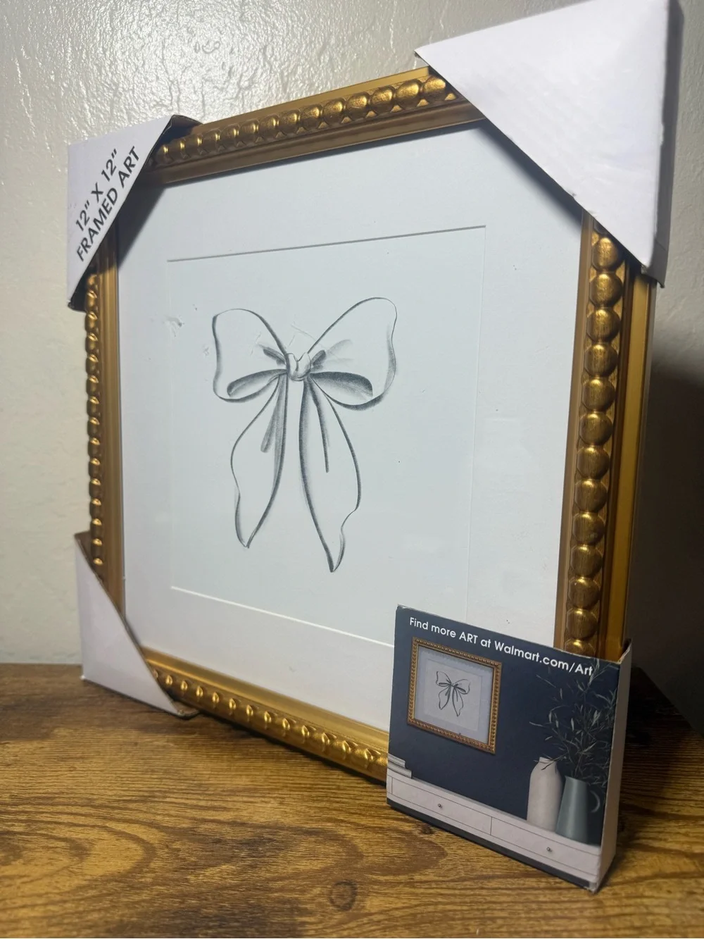 Gold Bow Drawing Framed Wall Art – Elegant Feminine Décor